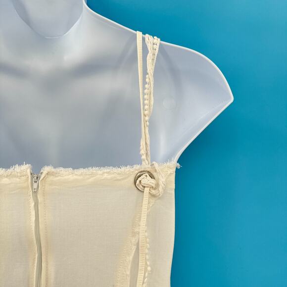 Y2K Ivory Babydoll Dress Medium Fairycore Boho Frayed Corset Style Mini Festival - Picture 7 of 12